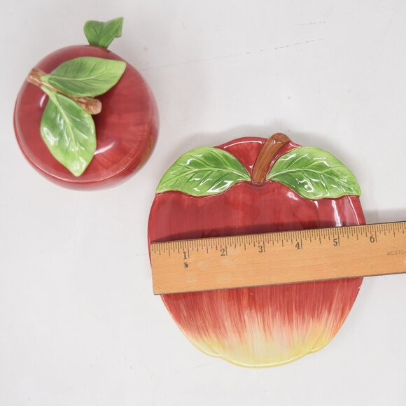 VTG Apple Shaped Jam Jar Lid Plate Spoon Cottagecore Farmhouse Granny Condiment - Picture 11 of 15